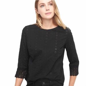 GAP 3/4 Sleeve Black Eyelet Top